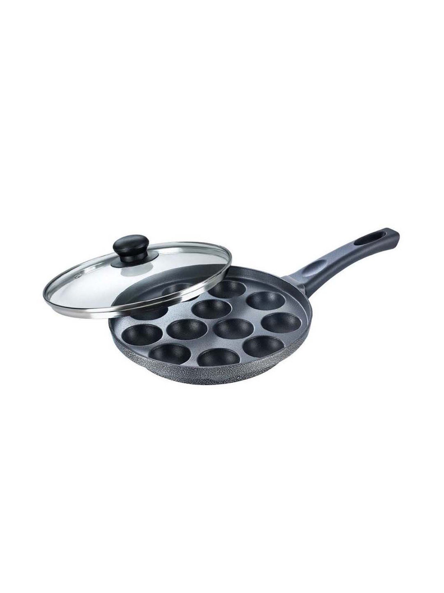 Prestige Omega Black Select Plus 240 mm Paniyarakkal with Glass Lid (12 Pits) - Set of 1