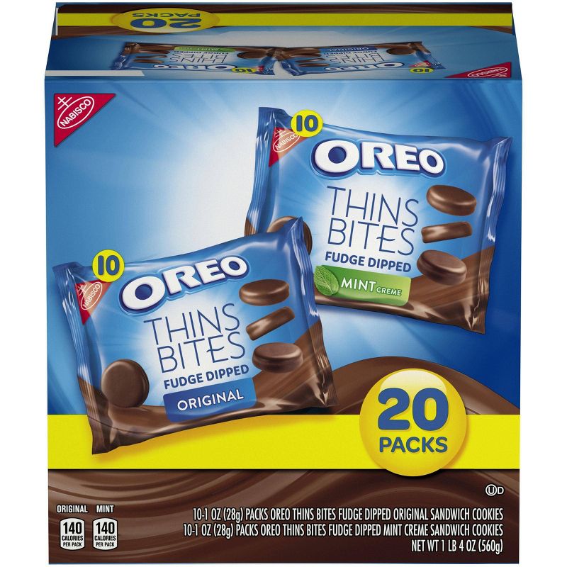 Oreo Thins Bites Fudge Dipped Sandwich Cookies Multipack - 20ct