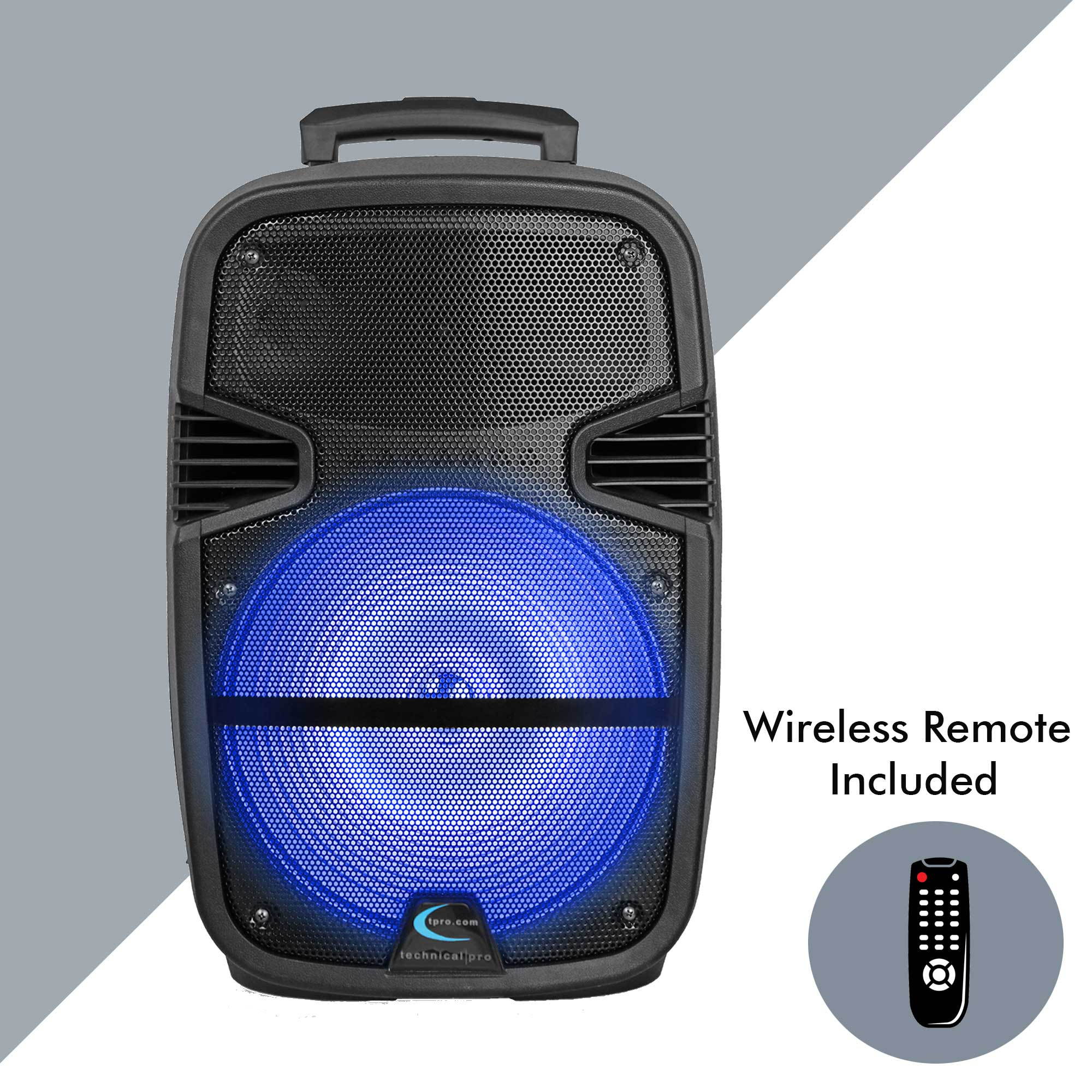 Technical Pro 3000 Watts Rechargeable 15 Inch Bluetooth LED Portable PA Speaker, Mic and Stand, Bluetooth Range 30 Feet, built-in LCD Screen, Great for Party, Event, Tailgate, and More