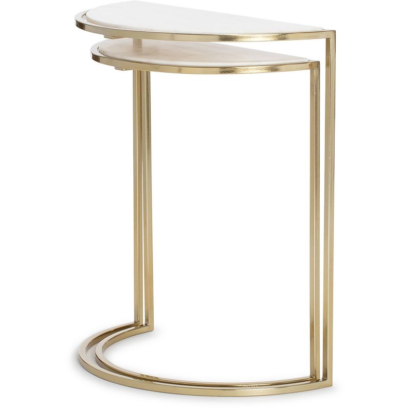 Set of 2 Kingston Nesting Side Tables White/Gold - Adore Decor