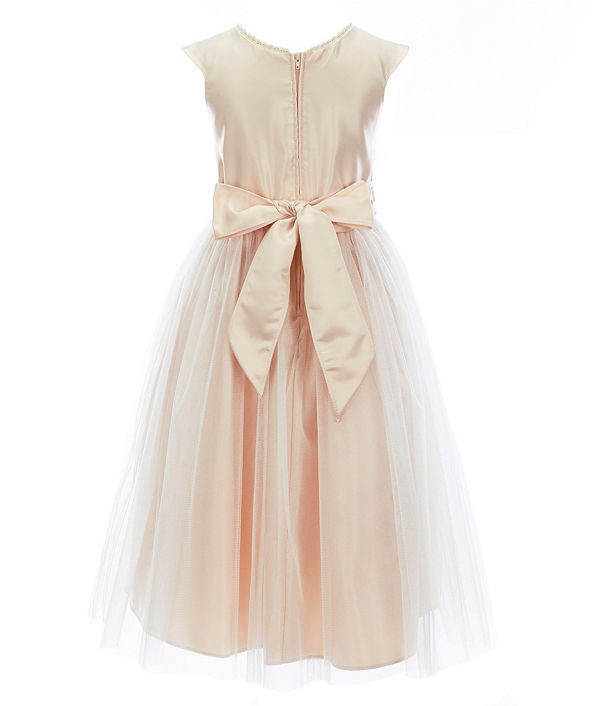 Sweet Kids Big Girls 7-16 Faux-Pearl Satin/Tulle Fit-And-Flare Dress