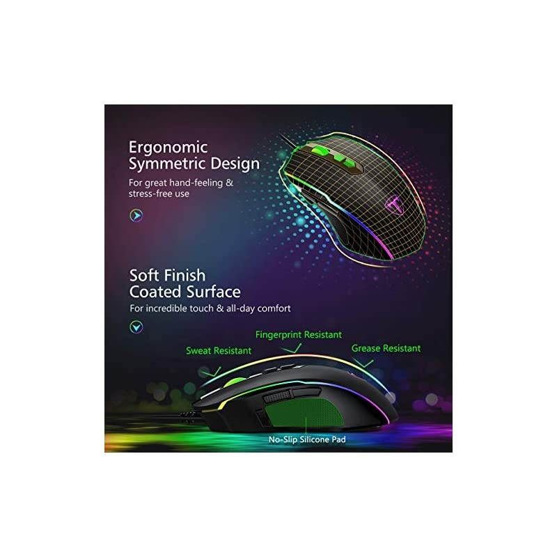 Gaming Mouse Wired RGB Chroma Backlit Gaming Mouse 8 Programmable Buttons 7200 DPI Adjustable Comfortable Grip Ergonomic Optical PC Computer Gaming Mice with Fire Button Sega Genesis Acces