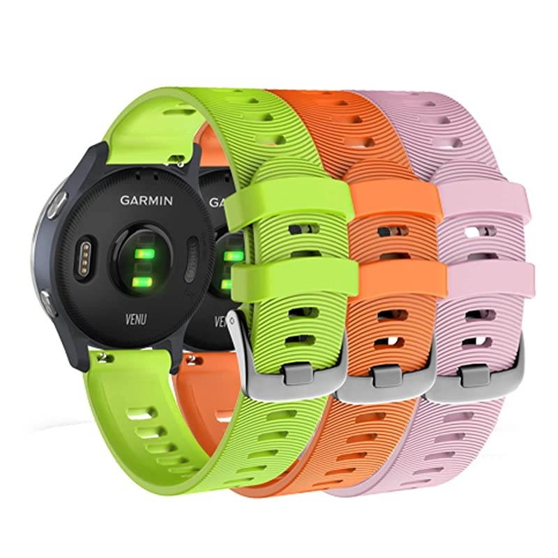 Garmin Venu GPS Smartwatch with AMOLED Display and Included  3 Straps Bundle (Granite Blue/Silver, Lime/Orange/Pink)