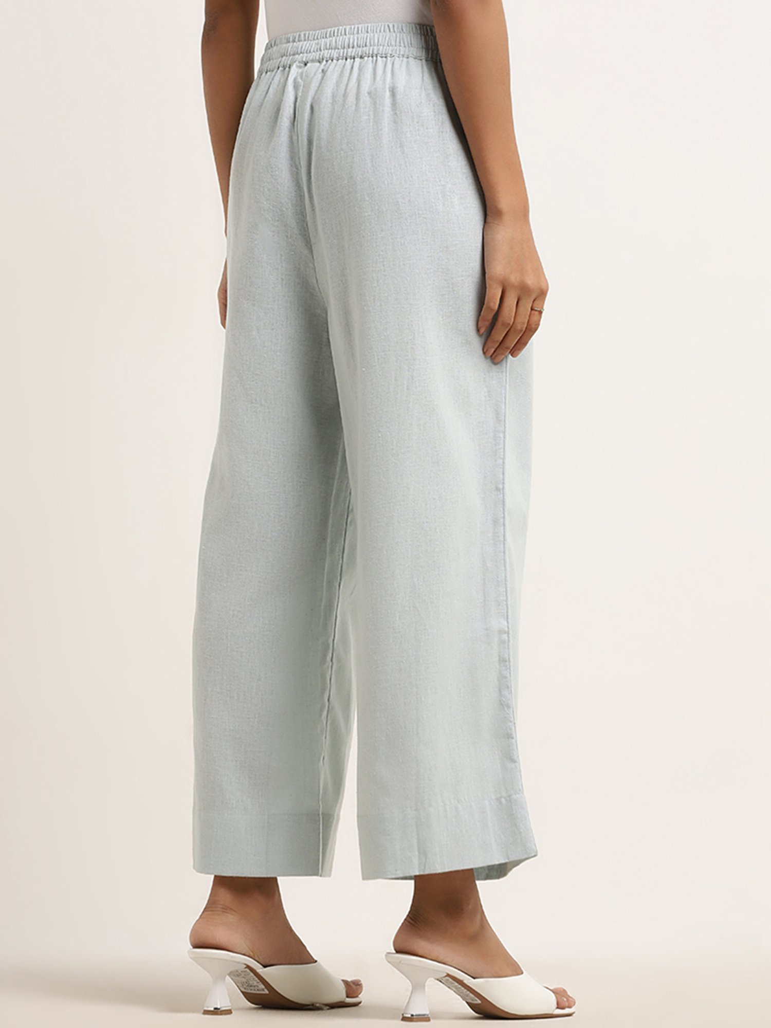 Zuba by Westside Light Blue Mid-Rise Cotton Palazzos