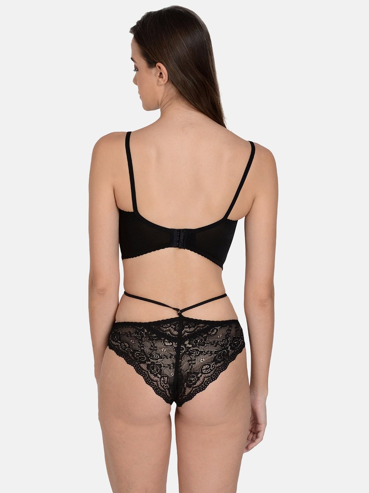 mod & shy Black Self Pattern Lingerie Set