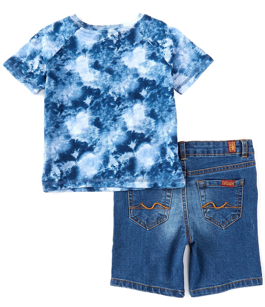 7 For All Mankind Little Boys 2T-4T Tie-Dye Shrot Sleeve Tee & Denim Shorts Set