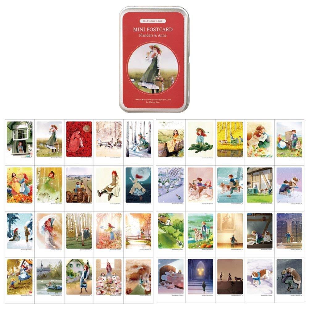 Mini Illustrated Card 40 Instax Mini Cards per Tin Case Decorative & Message Card 2.17" x 3.35" (Anne & Flanders)