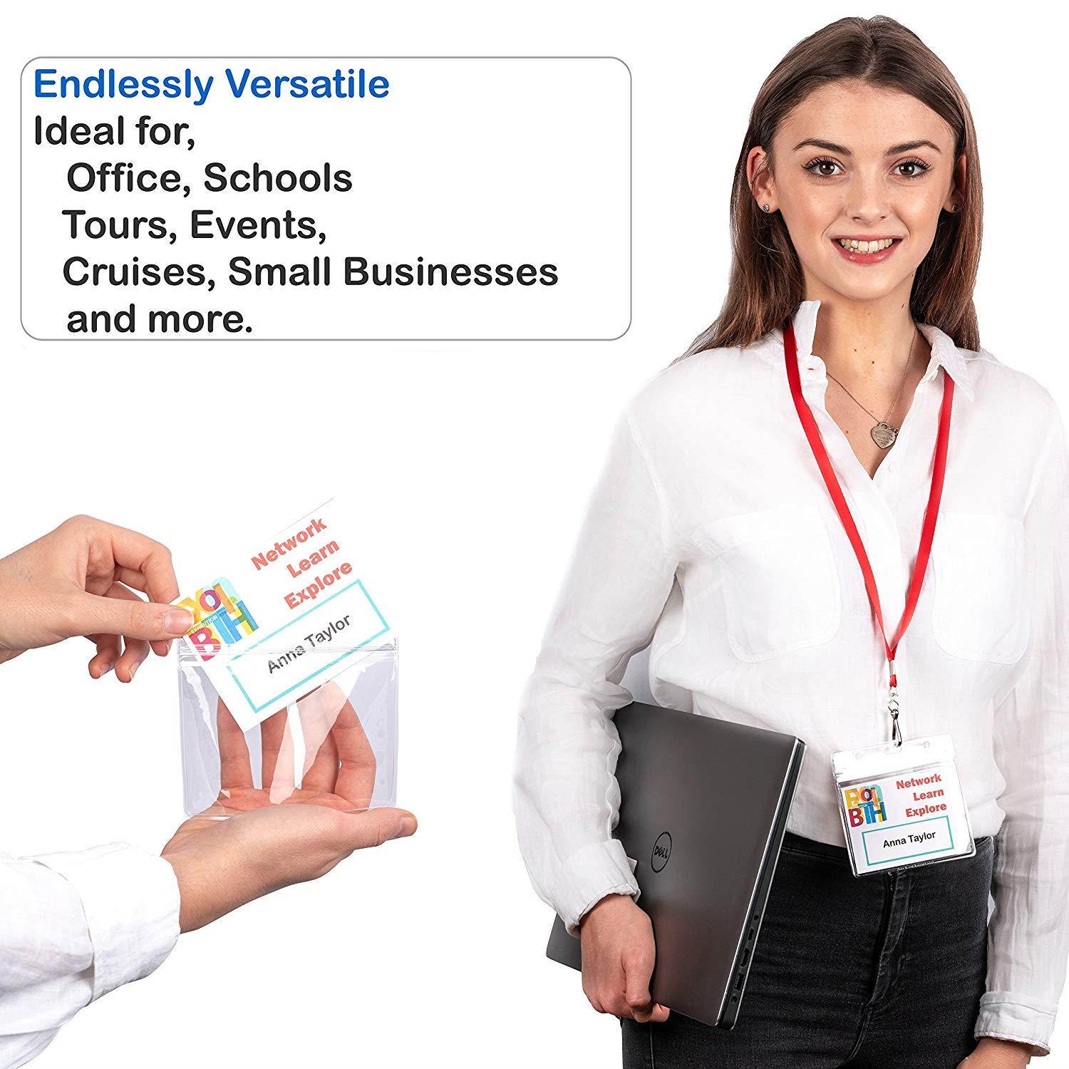 Durably Woven Lanyards & 3 x 4 Horizontal ID Badge Holders ~Premium Quality, Waterproof & Dustproof ~ for Moms, Teachers, Tours, Events, Businesses, Cruises & More (25 Pack, Red) by Stationery King