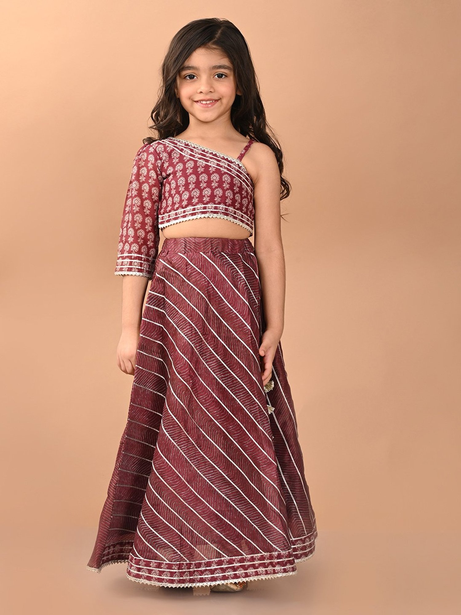 A Little Fable Kids Blue Printed Lehenga with Choli & Dupatta