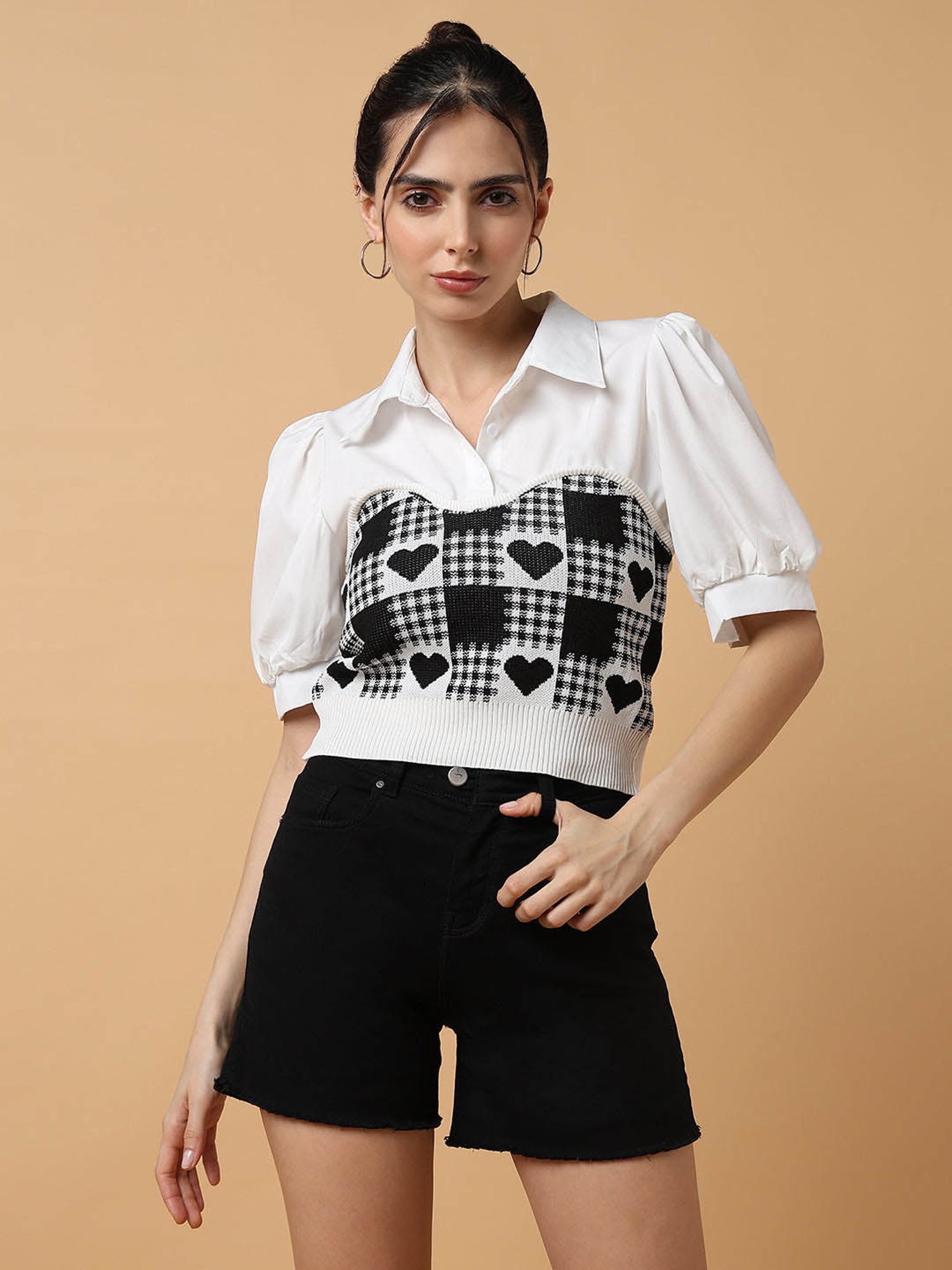 SHOWOFF Black & White Printed Top