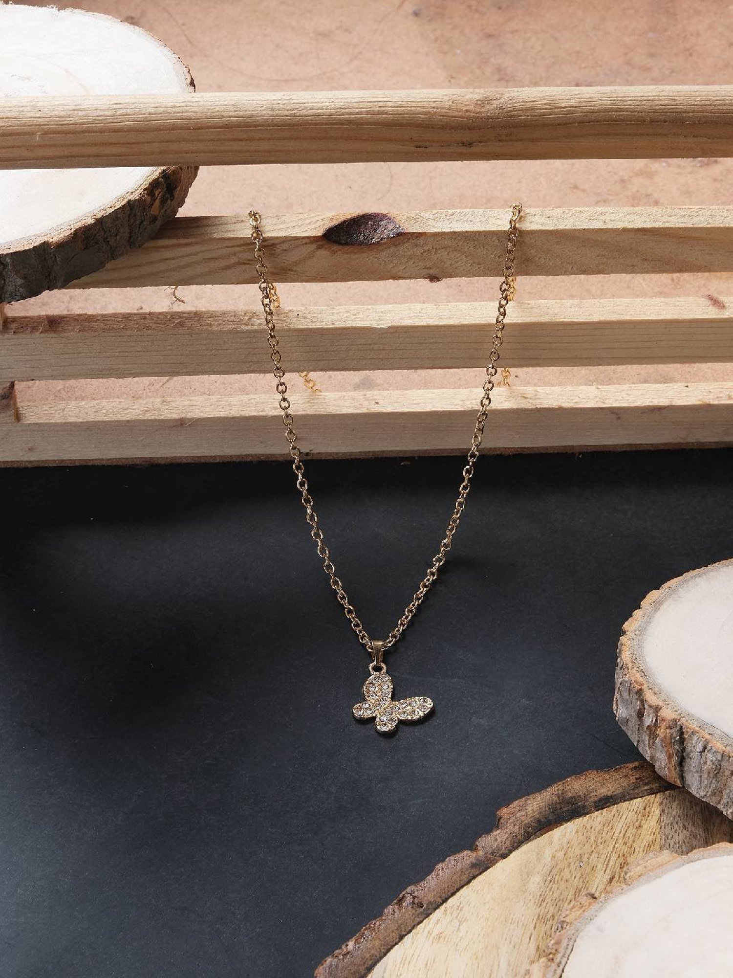 Jewelz Trendsetting Gold Western Necklace With Delicate Butterfly Hanging Charm for Women