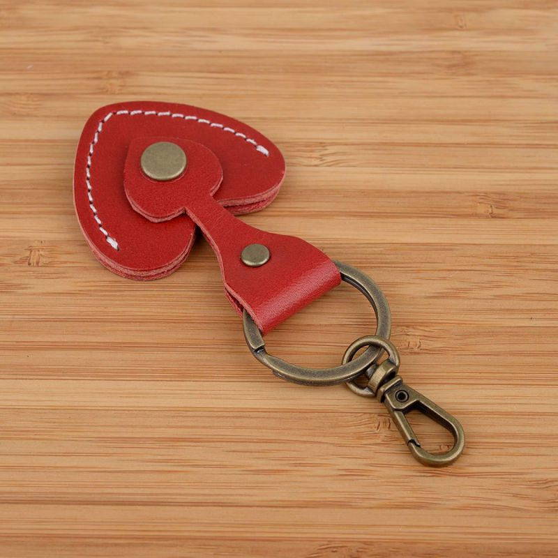 Richbud Full Grain Leather Spade Ace Coin Holder Key Chain Ring Guitar Picks Golf Ball Markers Case (Red)