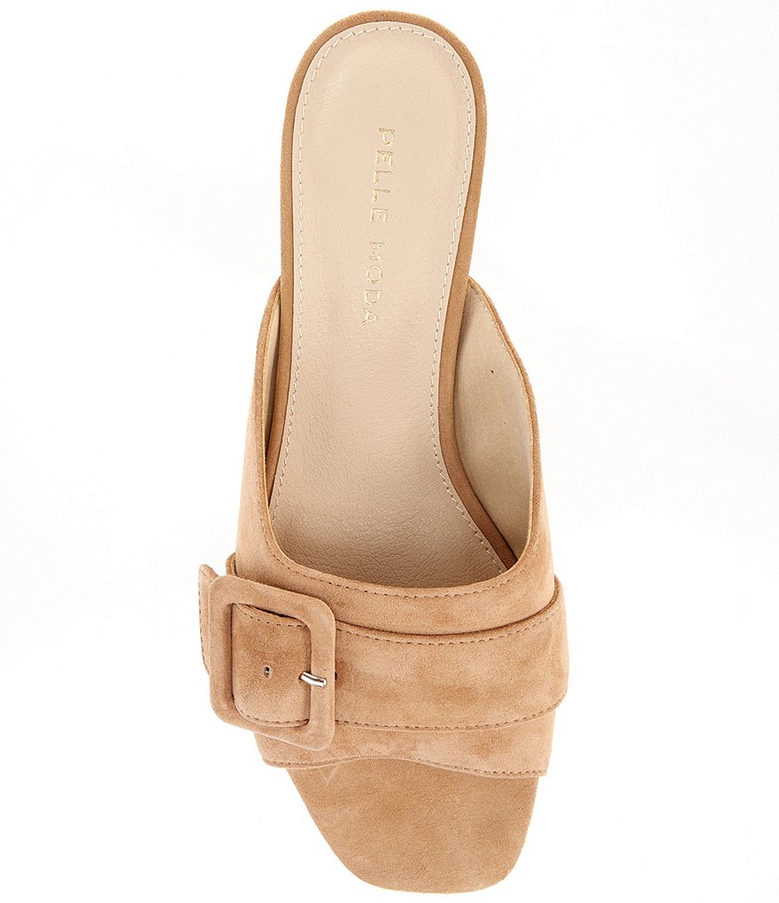 Pelle Moda Tala Suede Buckle Block Heel Mules