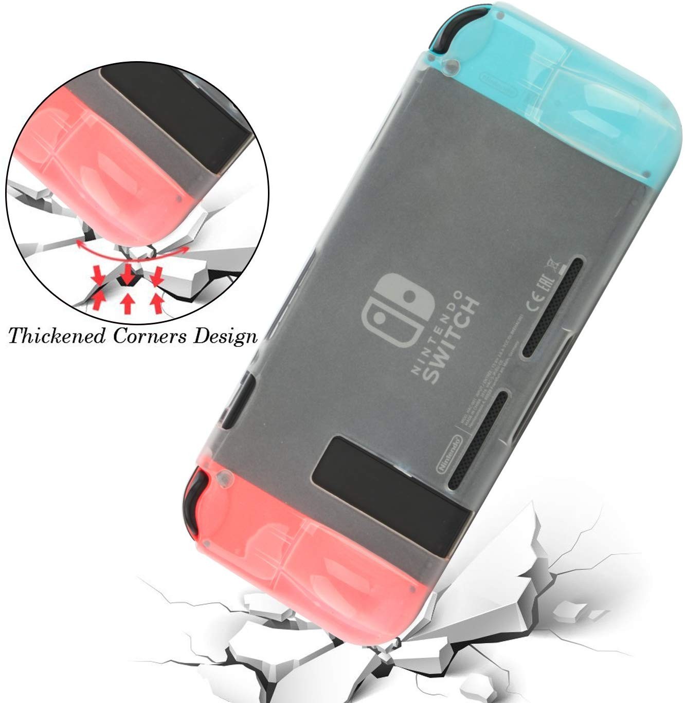 Protective Case Cover for Nintendo Switch Comfortable Soft TPU Grip Case and Ergonomic Anti-Scratch Shock-Absorption Cover for Nintendo Switch 2017 with 8 Thumb Grips Caps