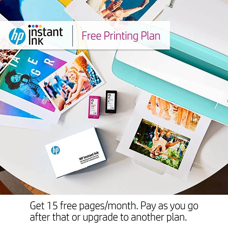 DeskJet 3755 Compact AllinOne Wireless Printer with Mobile Printing Instant Ink  Dash Replenishment ready Blue Accent J9V90A Renewed