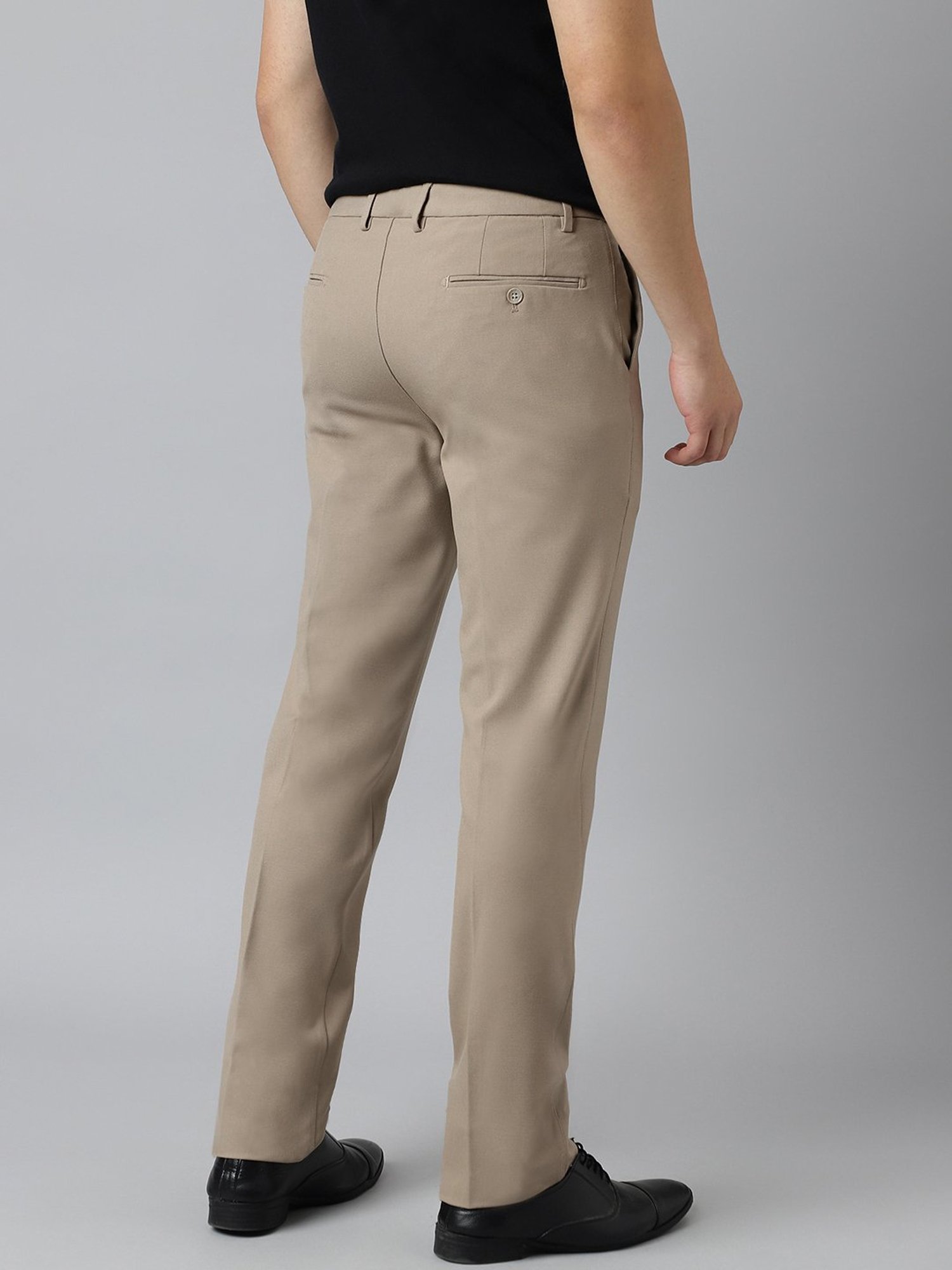 SUBTRACT Beige Slim Fit Flat Front Trousers
