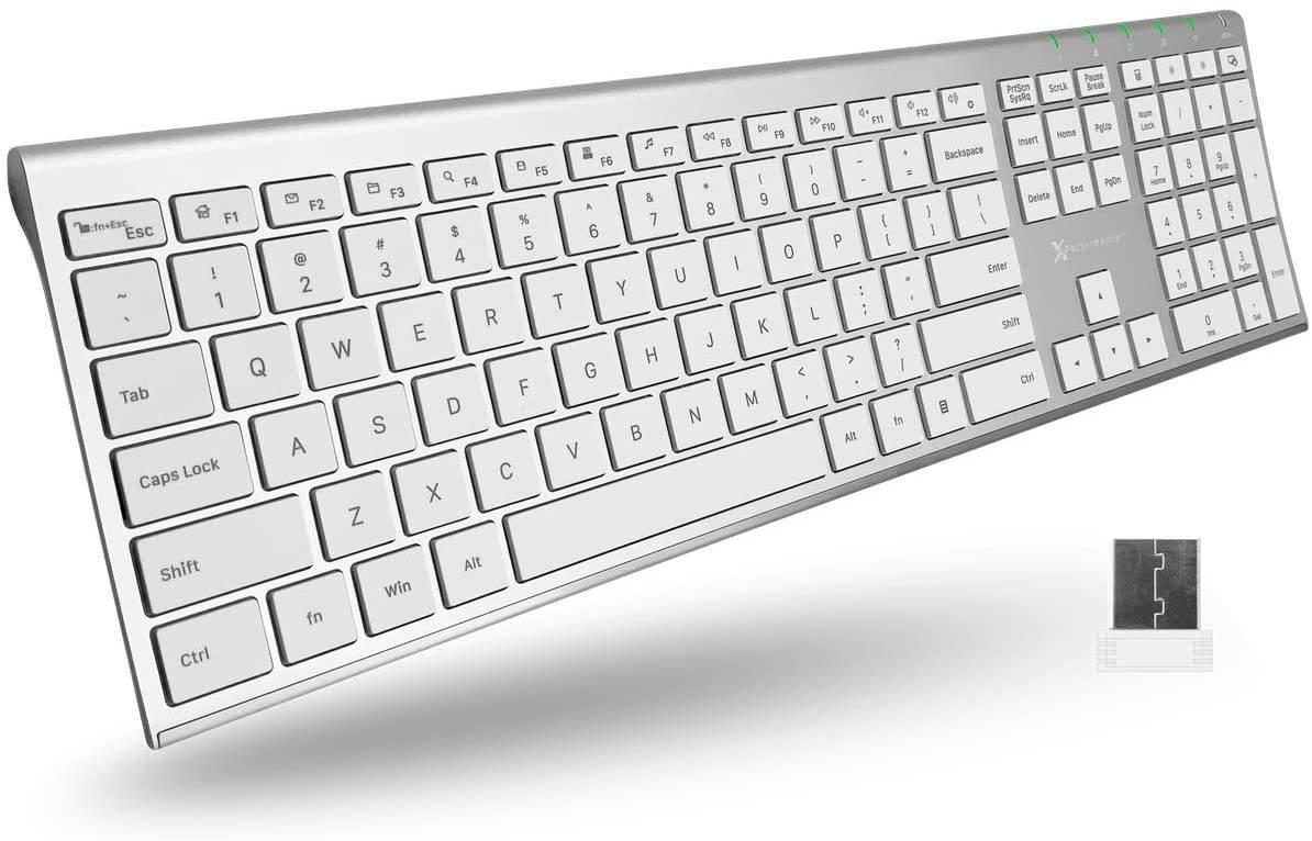 Slim Wireless Keyboard for Laptop | Rechargeable - Elegance for Windows PC - Low Profile Keyboard with 110 Silent Keys, 20 Shortcuts, and Keypad - 2.4G PC Keyboard Wireless &ndash; Aluminum