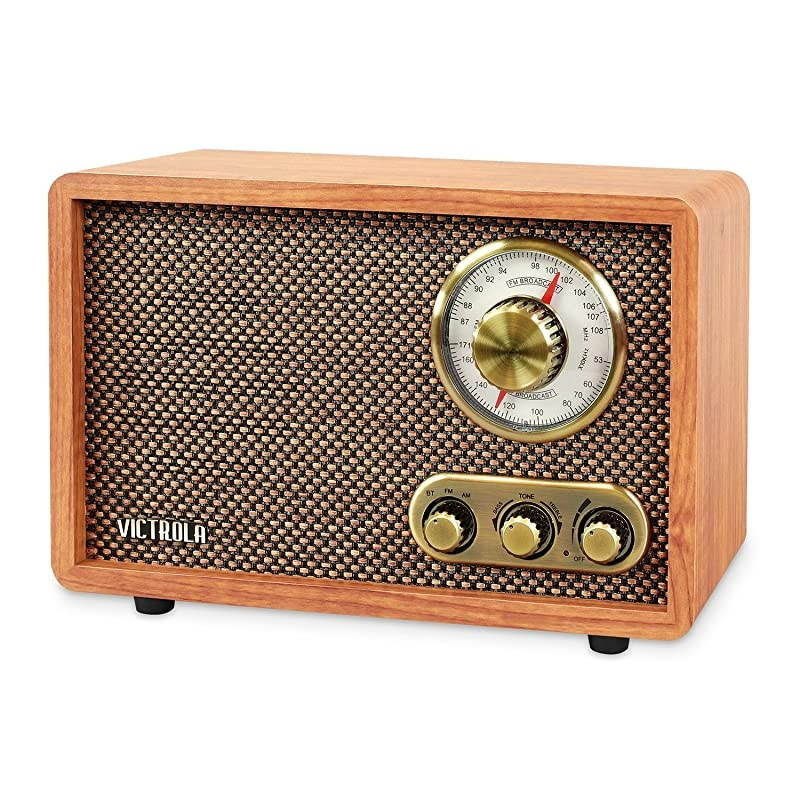 Retro Wood Bluetooth FM/AM Radio with Rotary Dial, Walnut