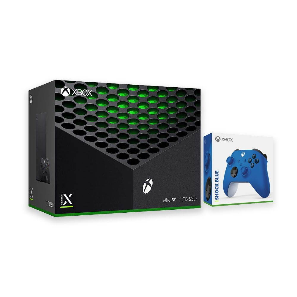 2020 Newest X Gaming Console Bundle - 1TB SSD Black Xbox with Two Xbox Wireless Controllers Black and Blue