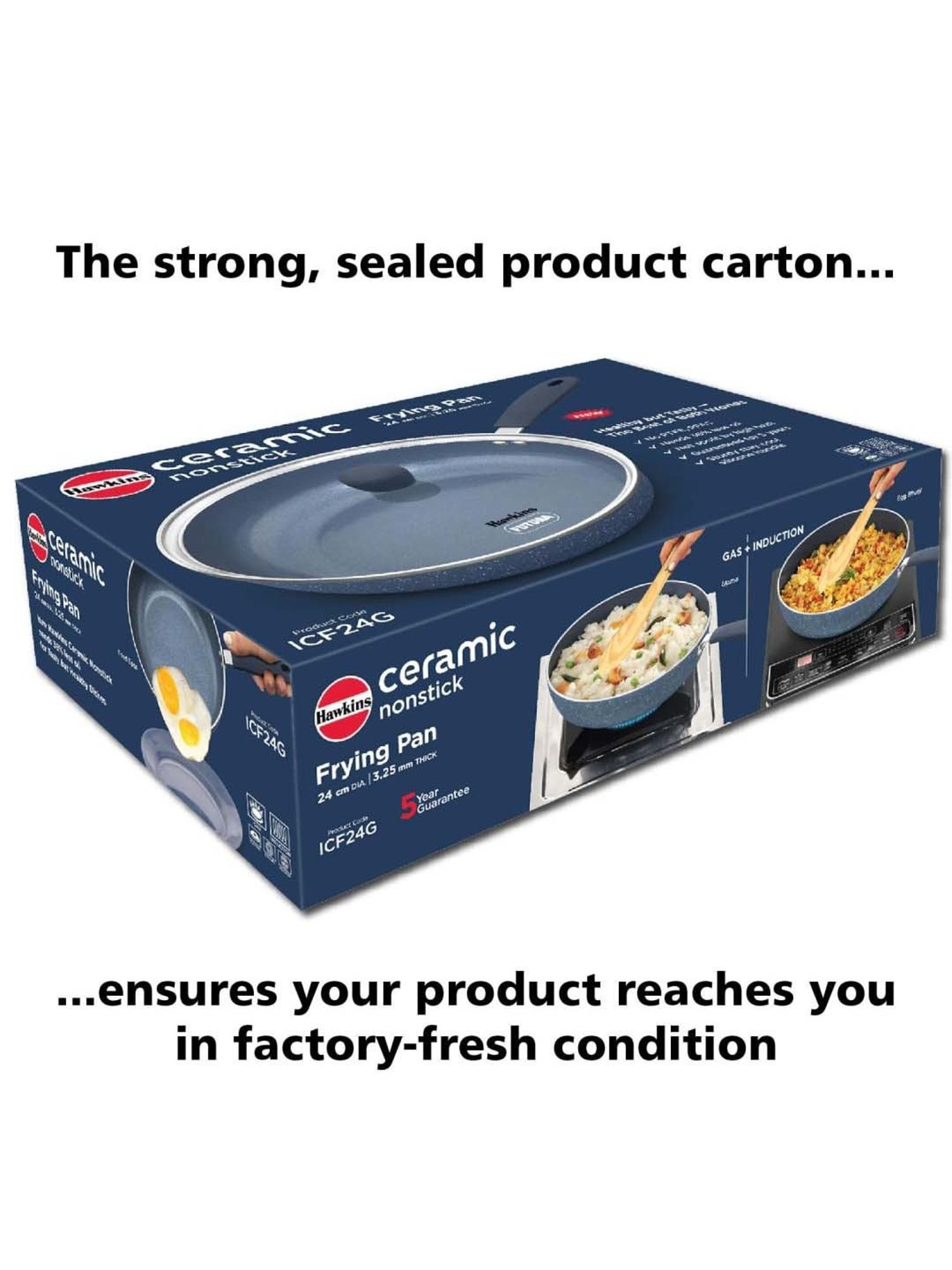 Hawkins Ceramic Nonstick Frying with Glass Lid Fry Pan 23 cm diameter with Lid 2 L capacity