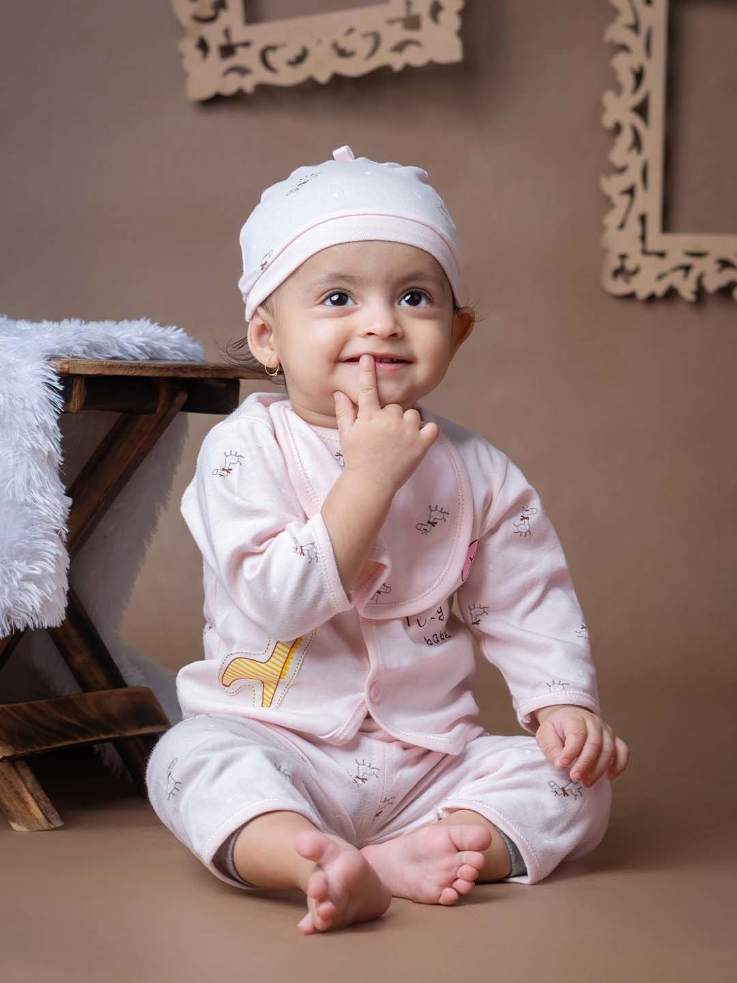 Baby Moo Kids Pink Printed Full Sleeves T-Shirt Set