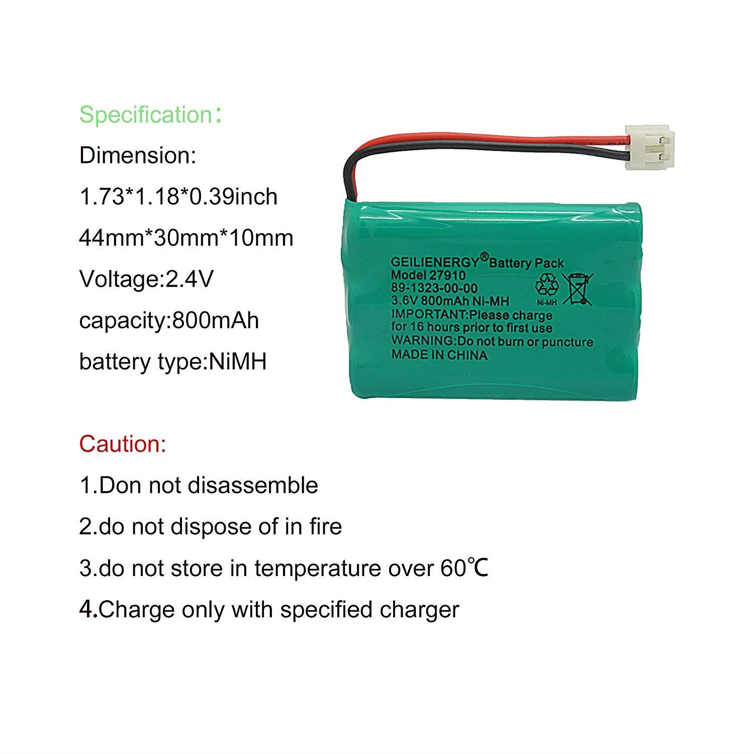 GEILIENERGY 27910 Cordless Phone Battery Rechargeable Compatible with Vtech 89-1323-00-00 at&T E1112 E2801 TL72108 Motorola SD-7501 RadioShack 23-959 Cordless Handsets 3.6V(Pack of 3)