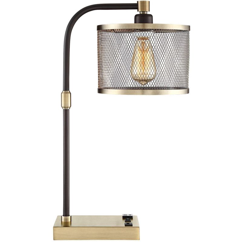 23" Iron/Seeded Glass Axel Farmhouse Industrial Task Lamp (Includes LED Light Bulb) Black - JONATHAN Y