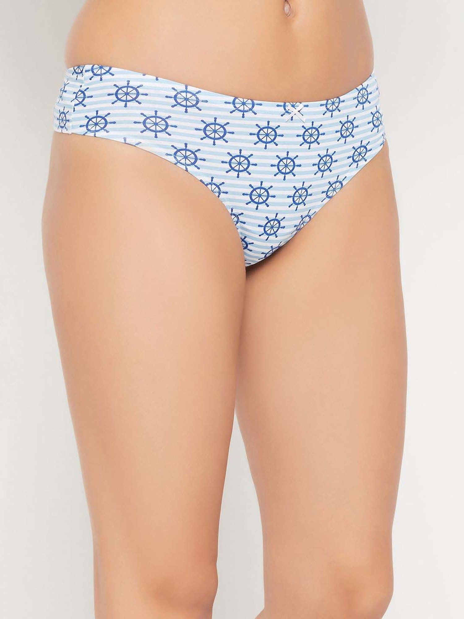 Clovia Blue Cotton Printed Hipster Panty - Pack Of 3