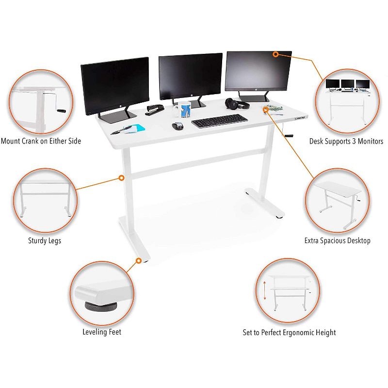 Tranzendesk Standing Desk - 55" Manual Height Adjustable Workstation - White - Stand Steady