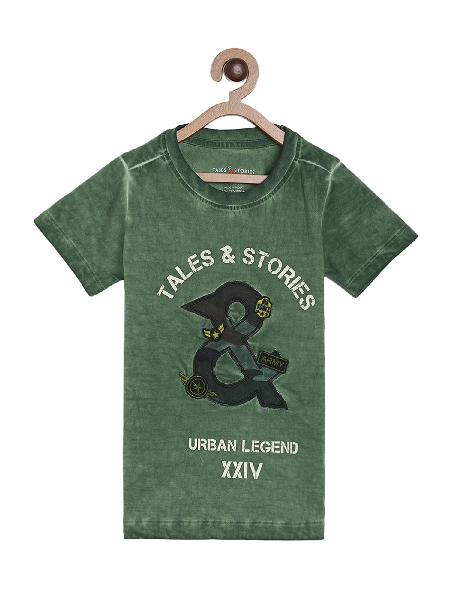 Tales & Stories Kids Dark Olive Printed T-shirt