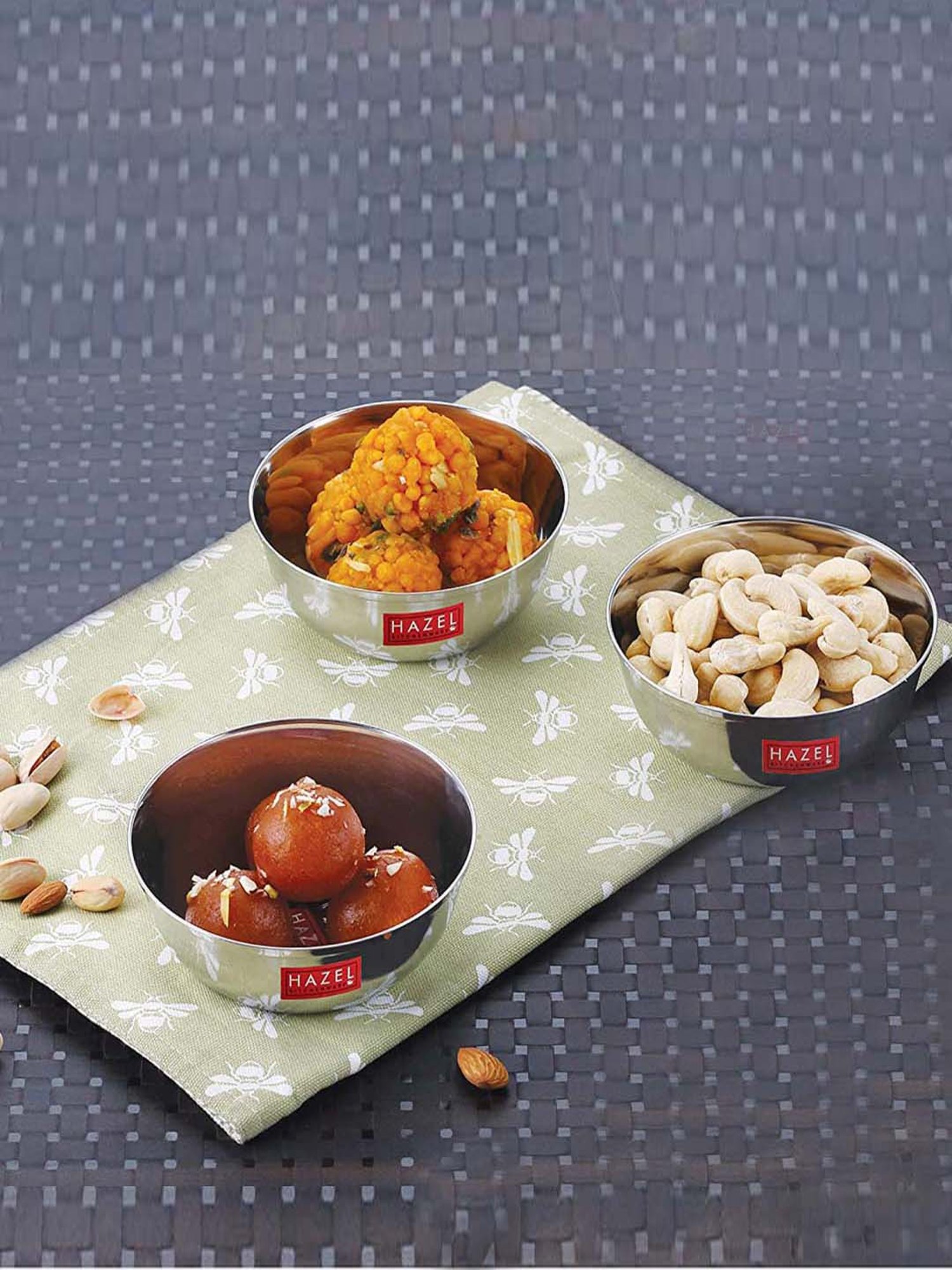 HAZEL Silver Stainless Steel 10 cm Dinner Bowl - Set of 3