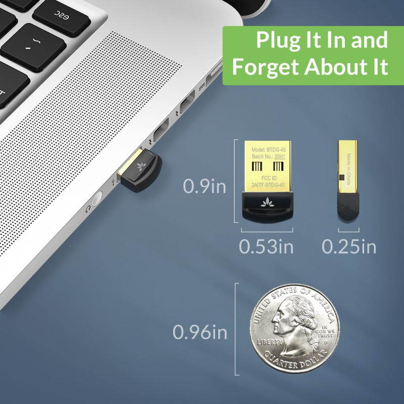 Avantree DG45 Bluetooth 5.0 USB Adapter for Windows PC, Bluetooth Dongle for Desktop Laptop Computer, Supports Bluetooth Headphones, Speakers, Keyboard, Mouse, Printers, Data Transfer, Music & Calls