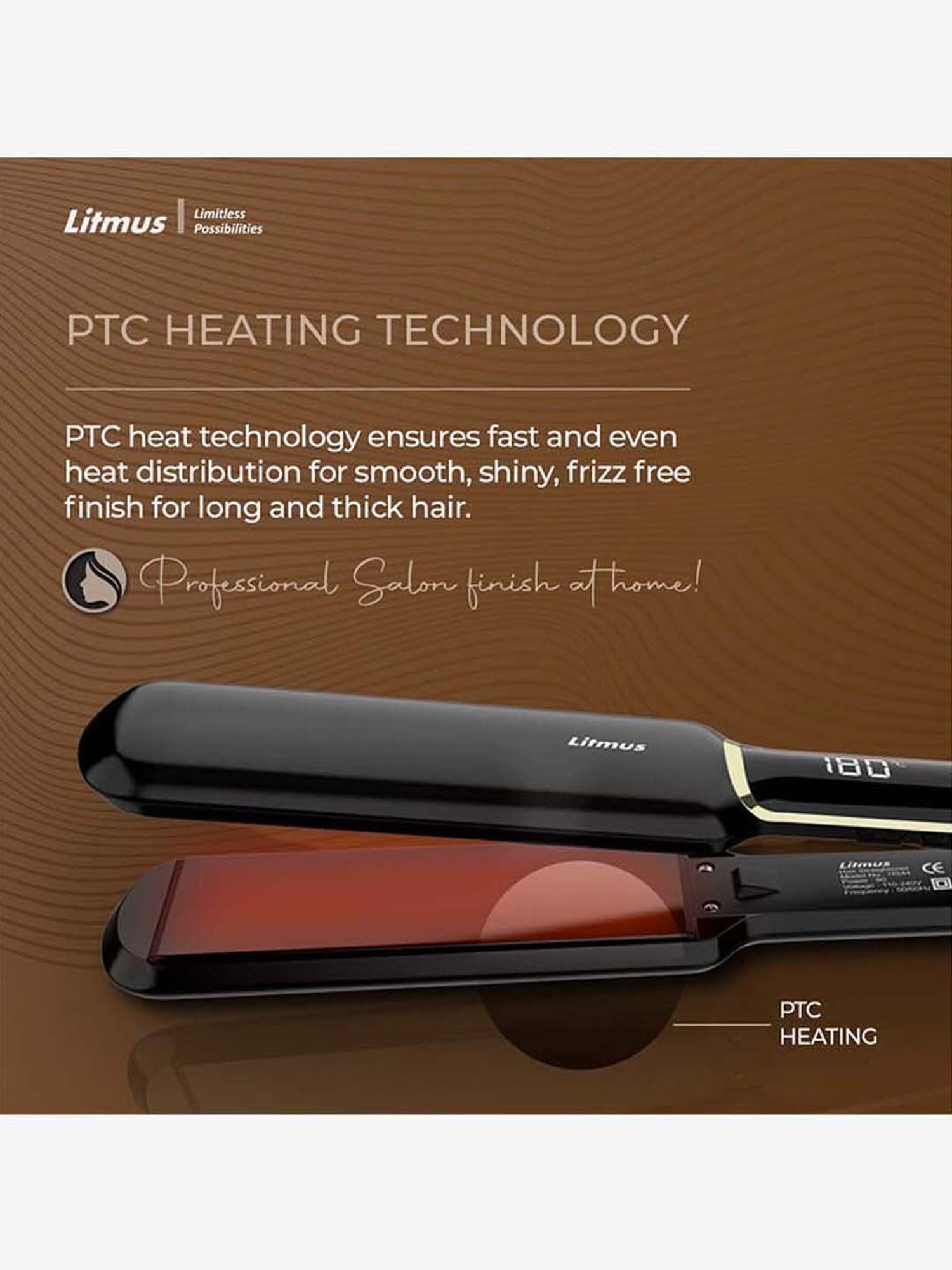 Litmus HS44 Luxury Edition Wide 3D Ceramic Plate Hair Straightener (Black)