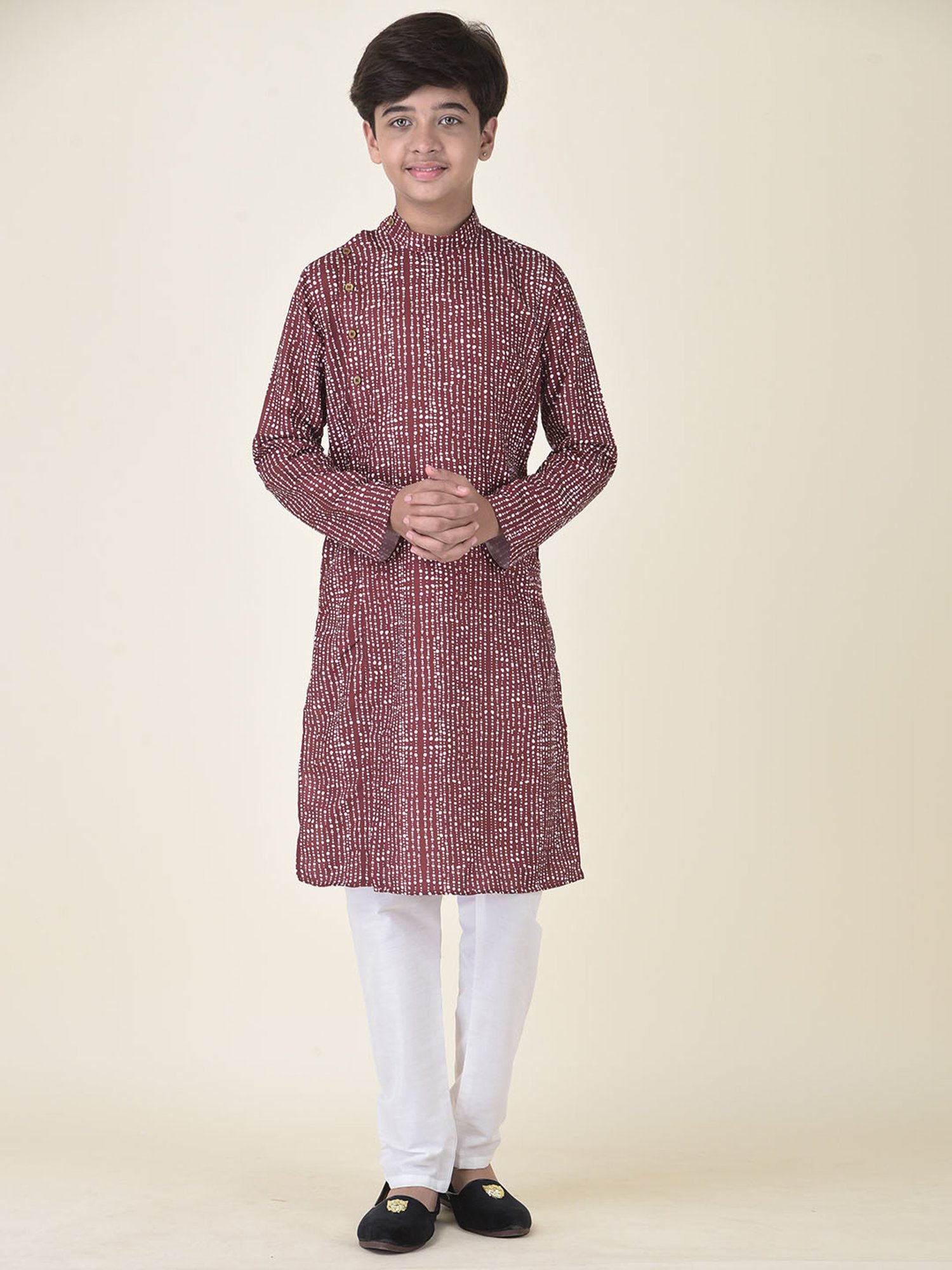TABARD Kids Maroon & White Printed Kurta + Pyjamas