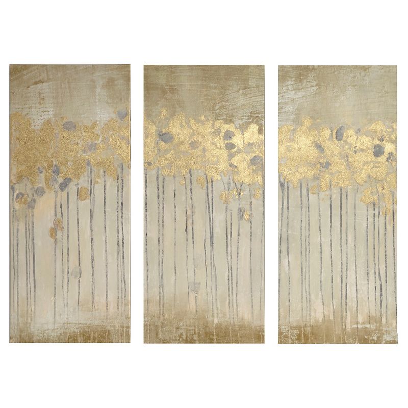 (Set of 3) 15" x 35" Sandy Forest Gel Coat Canvas with Gold Foil Embellishment Taupe