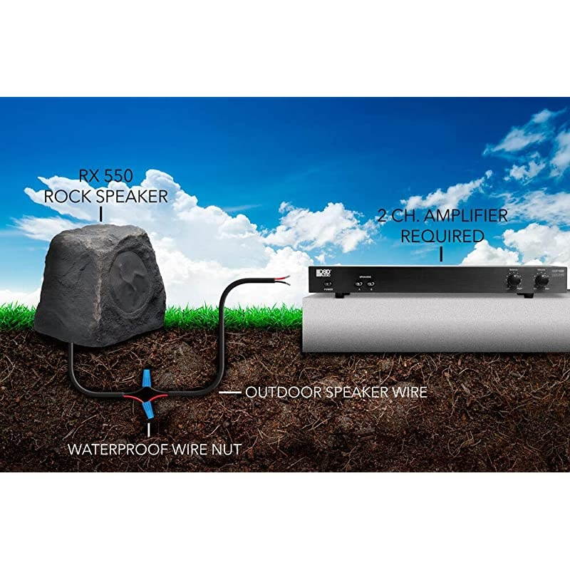 5.25" Slate Outdoor Rock Speaker 100W Weather Resistant Passive Stereo Pair RX550