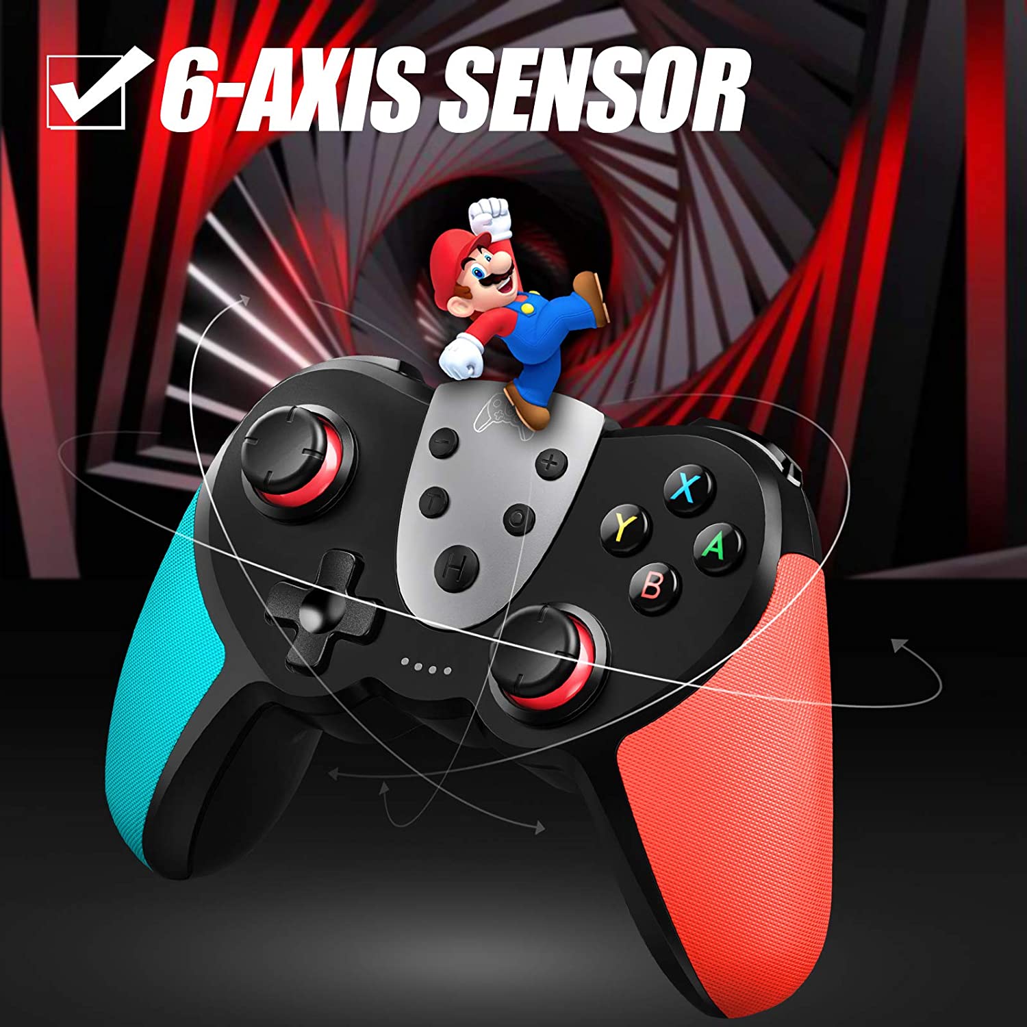 Wireless Pro Controller for Switch/Switch Lite &ndash; Premium Joypad for Video Games &ndash; 3 Levels of Turbo Speed &ndash; NFC Technology&ndash;Adjustable Vibration Intensity (Blue & Red)