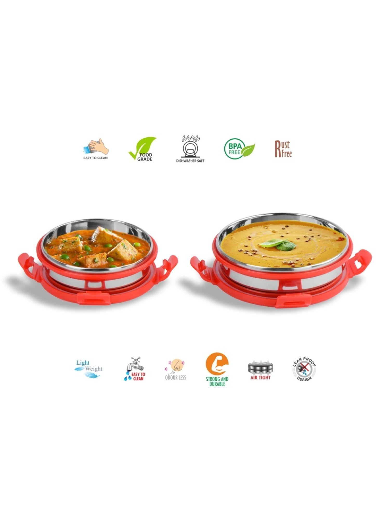 Borosil Grey Stainless Steel Lunch Box - Set of 4