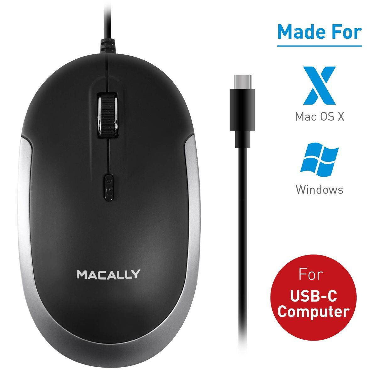 USB-C Optical Quiet Click Mouse for Mac/PC in Black & Aluminum Gray