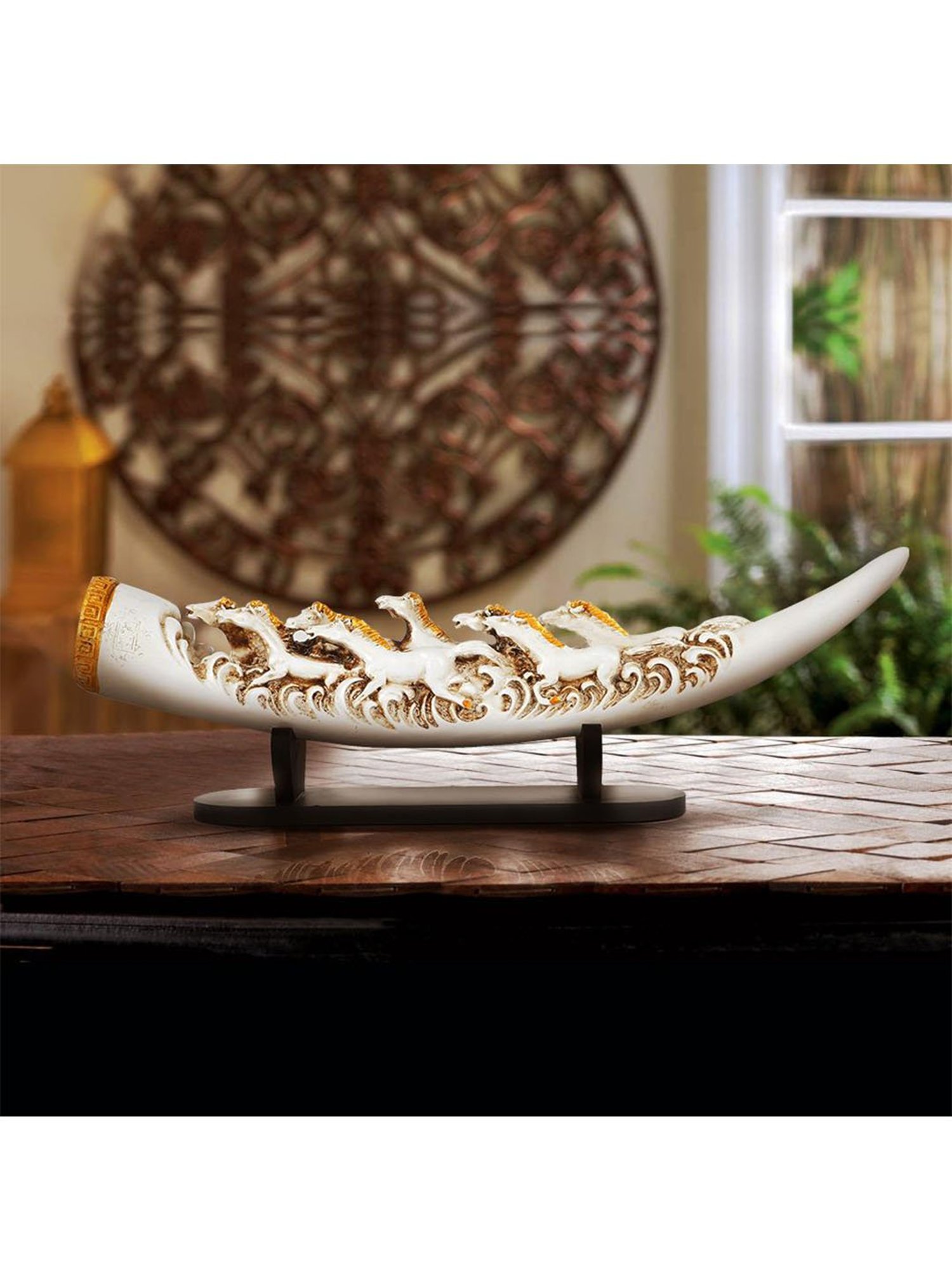 The Artment White Polyresin Eight Running Horses Carved In Tusk