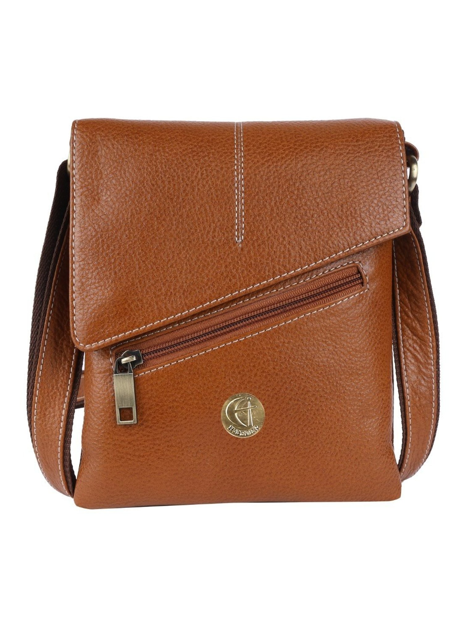 HiLEDER Brown Textured Small Leather 8 inch Cross Body Bag