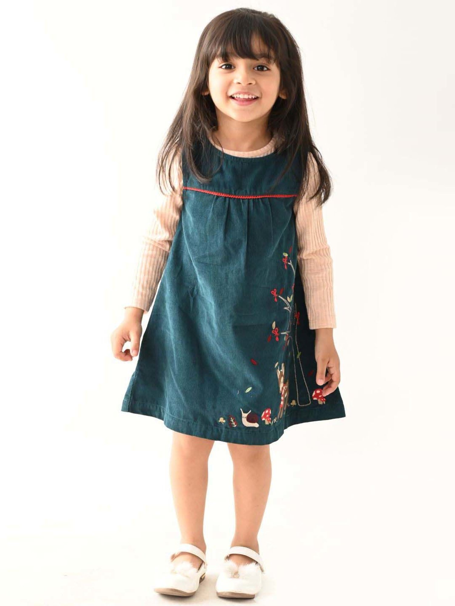 Beebay Kids Teal Blue Cotton Embroidered Dress