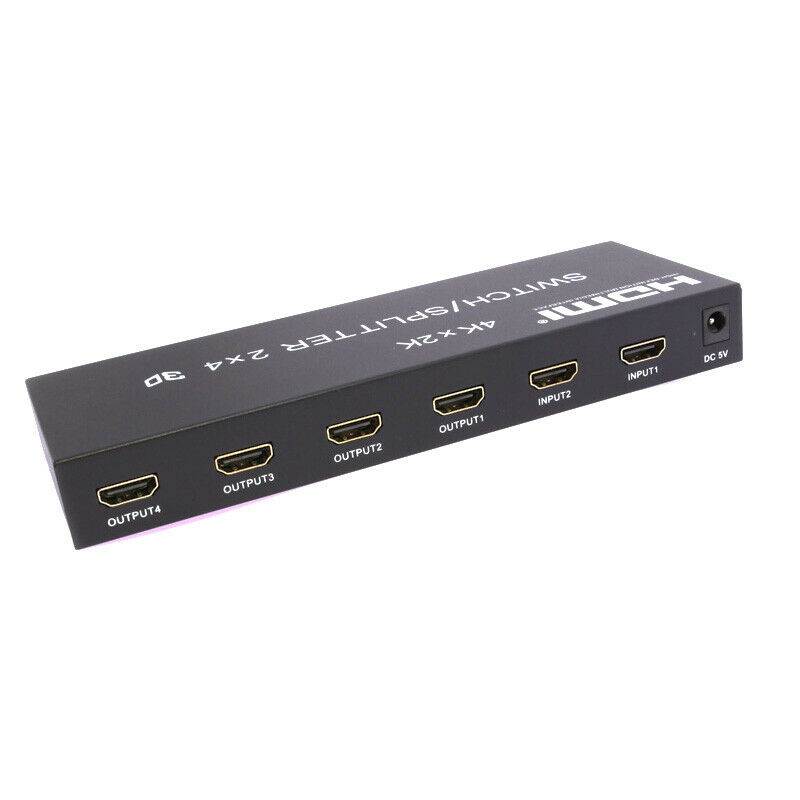 2X4 HDMI 3D True Matrix Switch Splitter 2 In Source 4 Out Display W/ Remote 4K