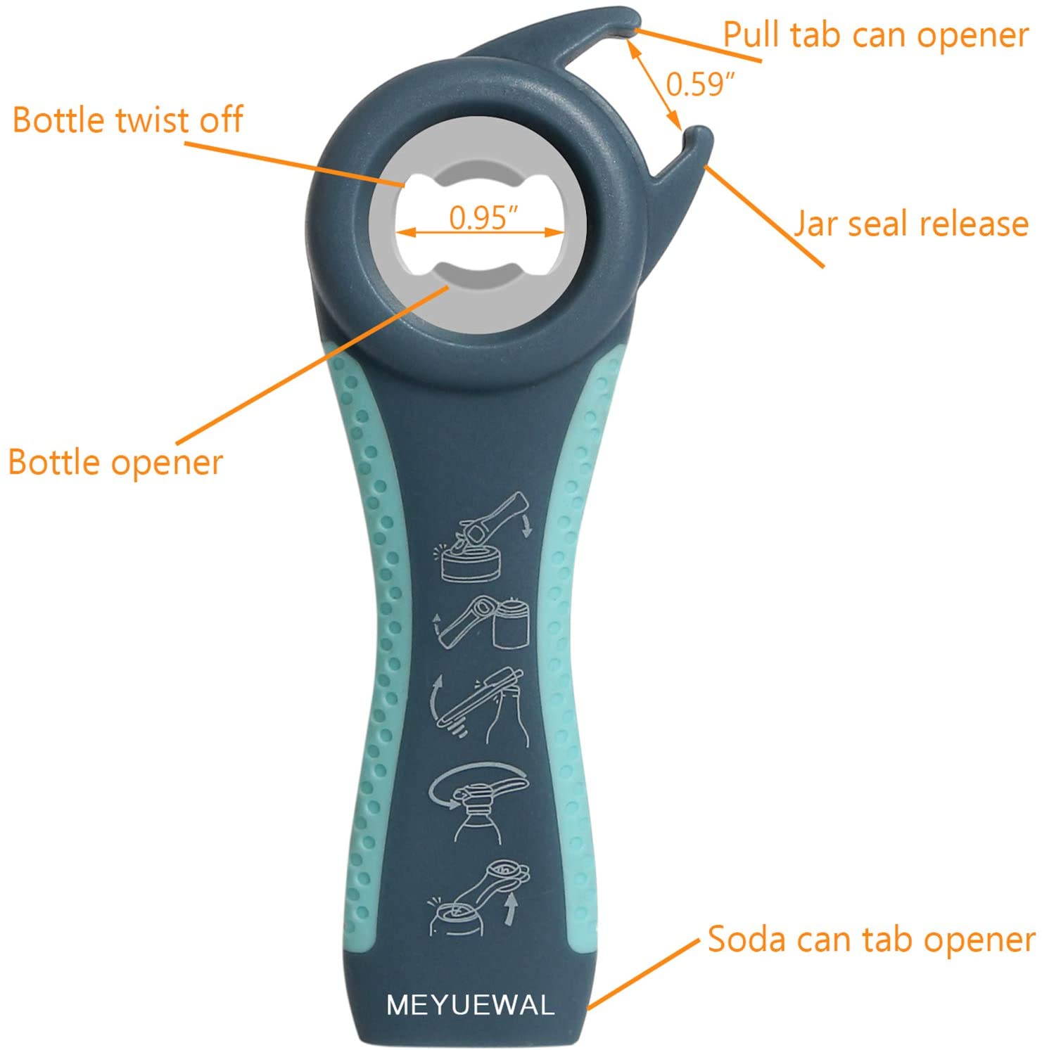 Jar Opener, 5 in 1 Multi Function Can Opener Bottle Opener Kit with Silicone Handle Easy to Use for Children, Elderly and Arthritis Sufferers (New blue)