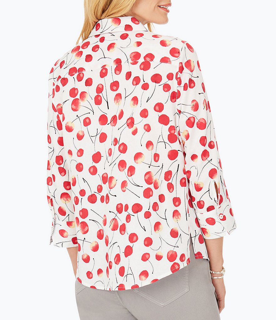 Foxcroft Mary Button Down Cherry Print Top