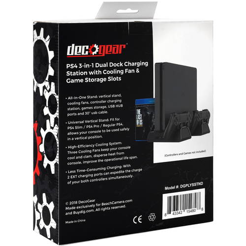Deco Gear Vertical Dual Controller Charging Dock for PS4/ PS4 Slim/ PS4 Pro with 2 High Speed Cooling Fans and Slot for 12 Games