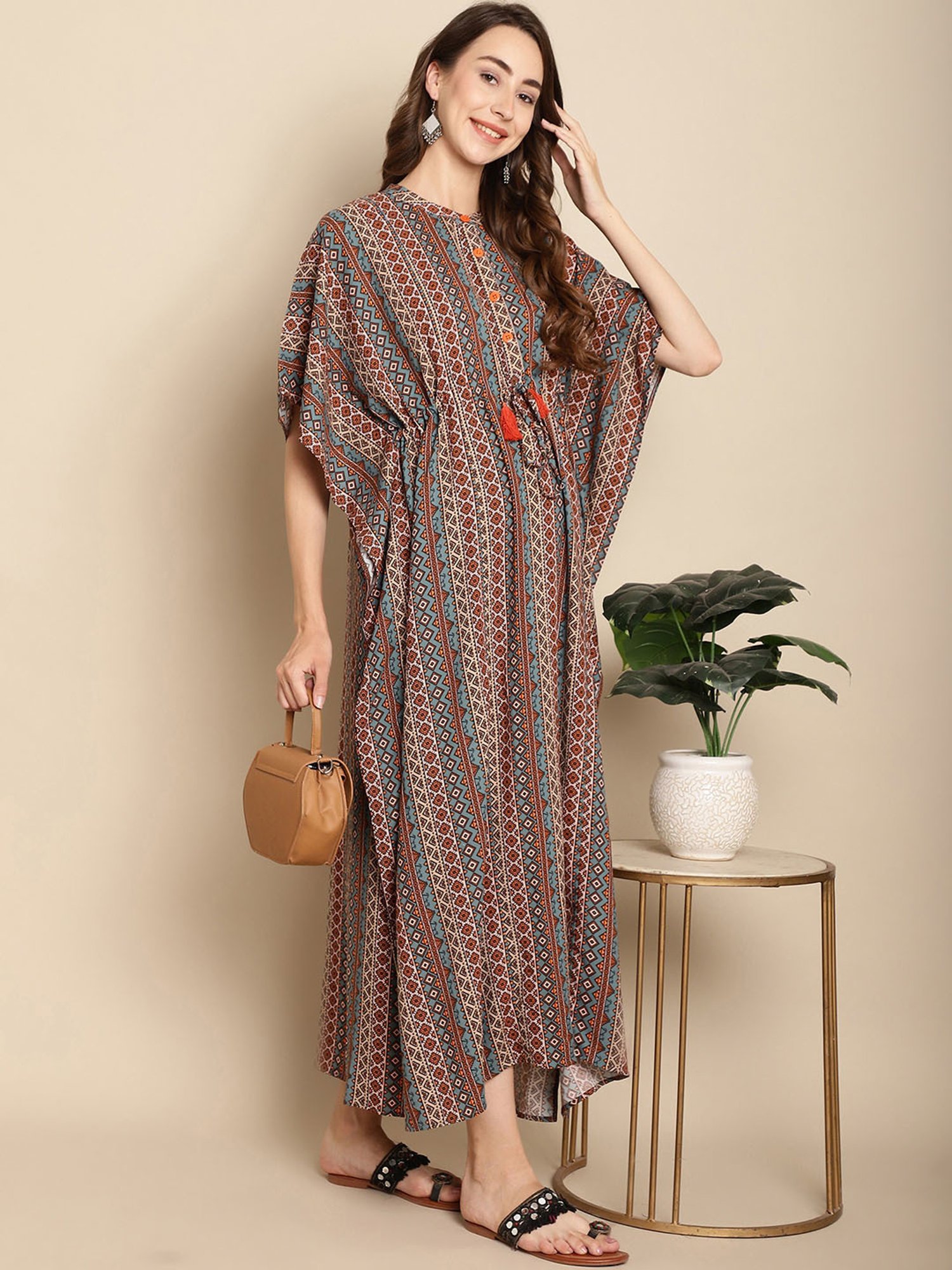 Secret Wish Multicolor Printed Maternity Kaftan Nighty