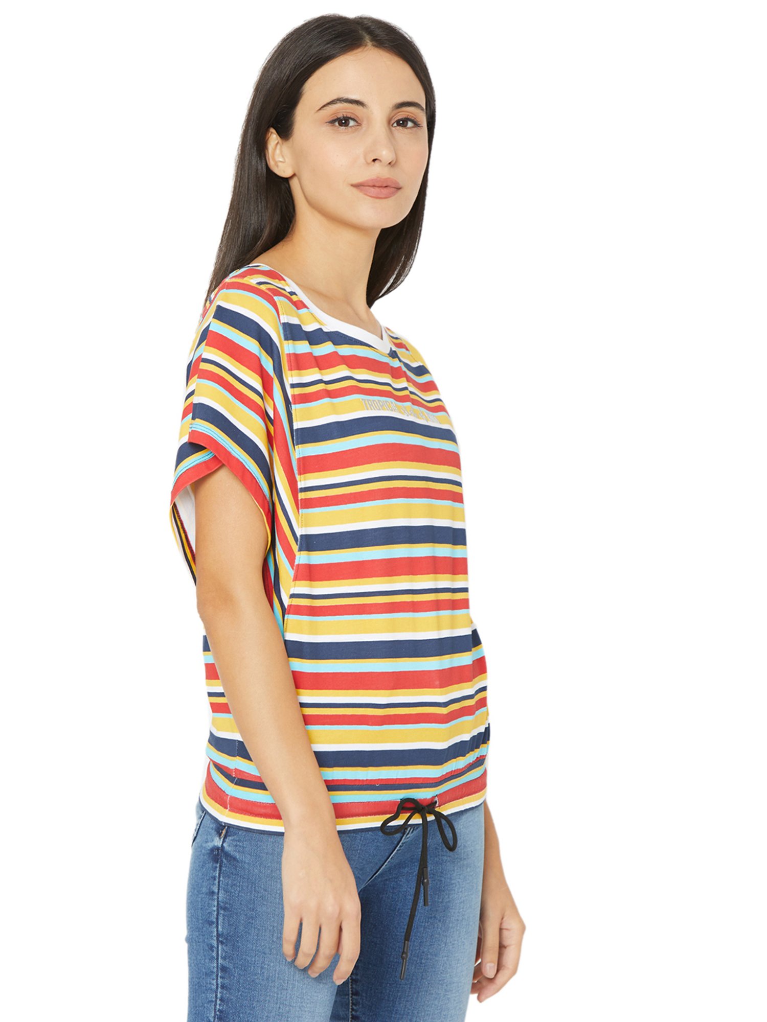 Spykar Yellow & Blue Striped Top