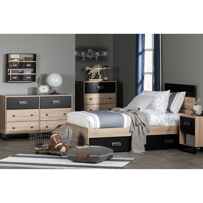 Induzy 1 Drawer Nightstand Rustic Oak and Matte Black - South Shore