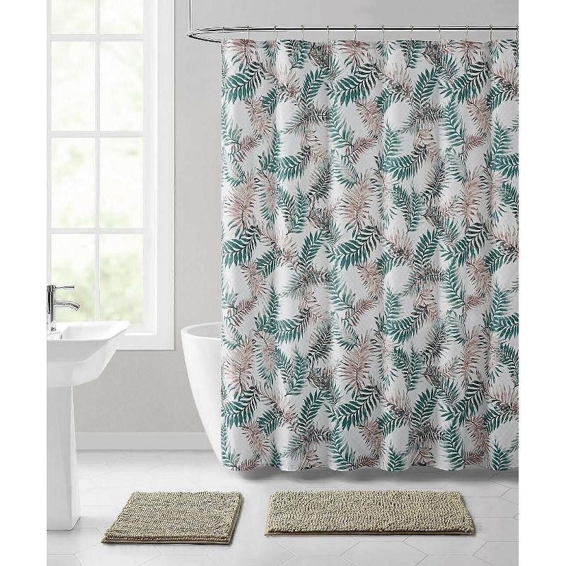 Kate Aurora Key West Tropical Ferns Mold & Mildew Resistant Fabric Shower Curtain - Safari Green